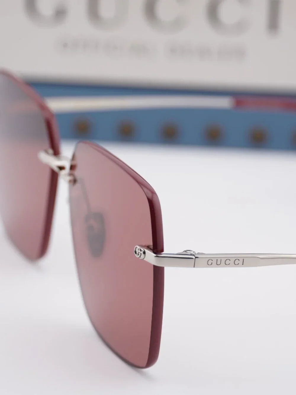 Gucci GG1955SA 003 Square Sunglasses - Shiny Silver\Burgundy